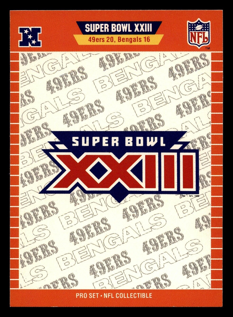 1989 Pro Set Super Bowl XXIII NFL Collectible Card 49ers Bengals